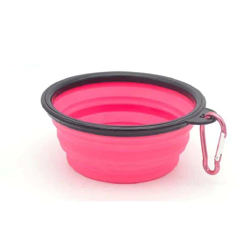 1000ML Silicone Dog Feeder Bowl With Carabiner Folding Cat Bowl Travel Dog Feeding Supplies Food Water Container Pet Accessories