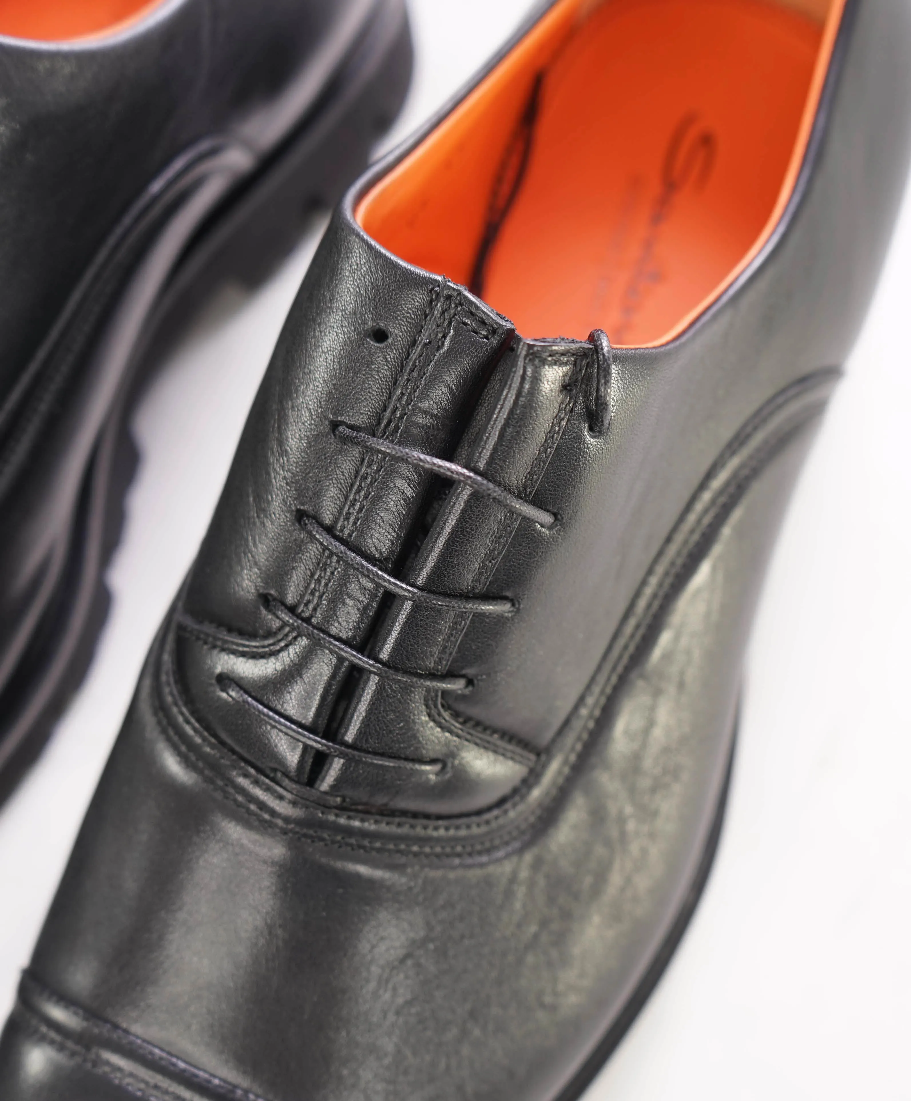 $1,250 SANTONI - Black Lug Sole Oxfords With Cap Toe - 12 US (11 UK)