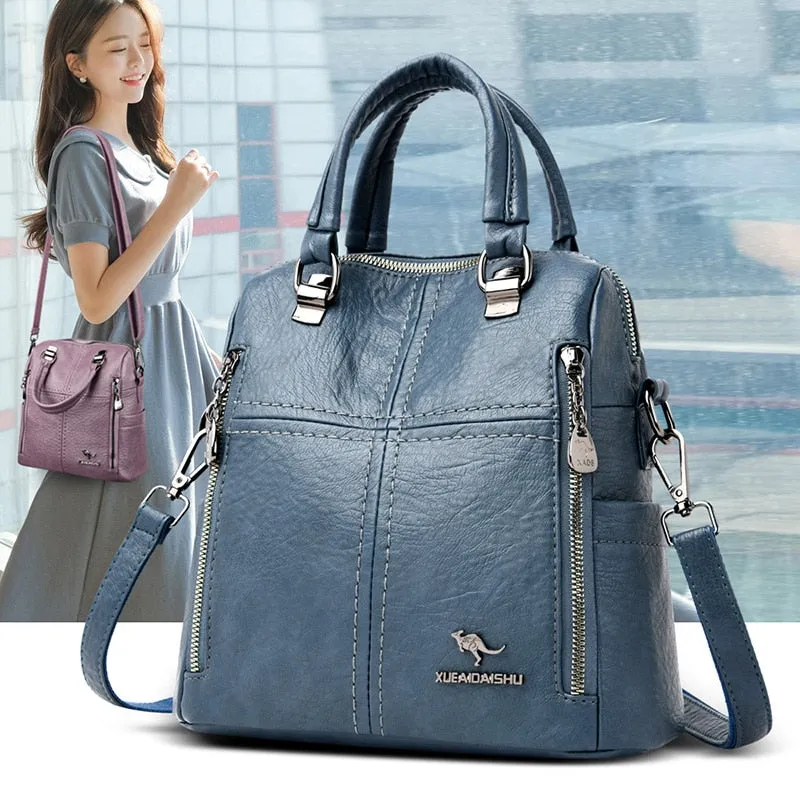 2020 New High Quality Leather Backpack Women Shoulder Bags Multifunction Travel School Bags