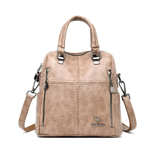 2020 New High Quality Leather Backpack Women Shoulder Bags Multifunction Travel School Bags