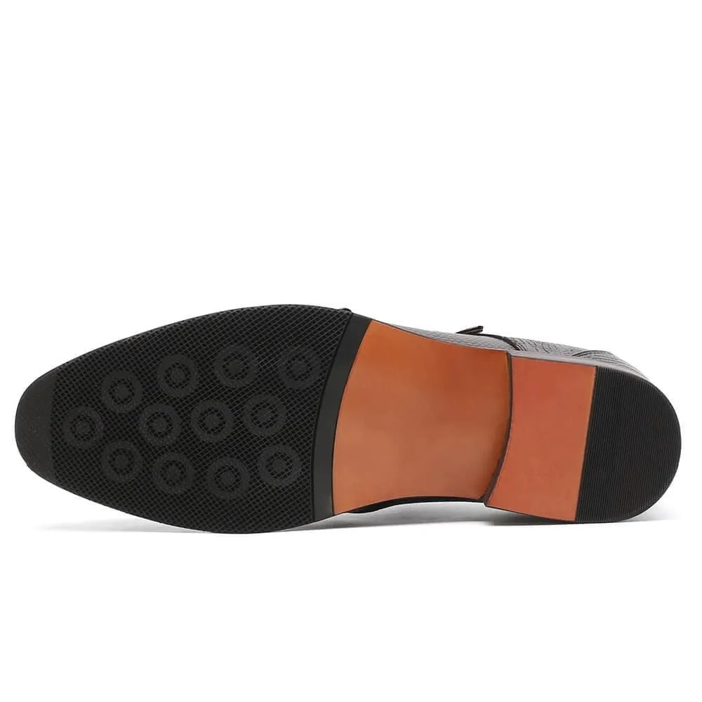 7CM/2.76Inches - CMR CHAMARIPA Height Increasing Dress Shoes For Men Grey Lizard Leather Shoes