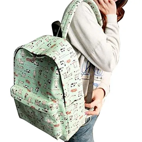 ABage Canvas Backpack Travel School Student Book Bags Daypacks, Light Green