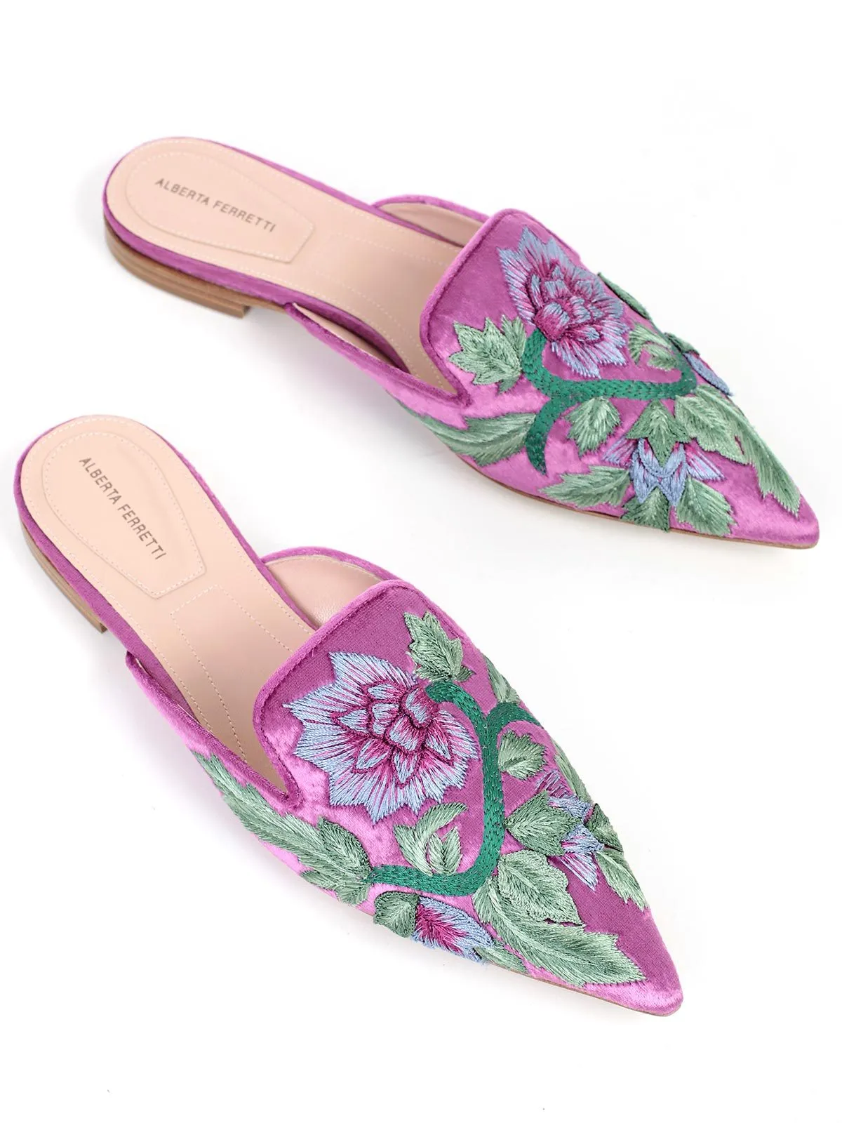 Alberta Ferretti Mia Embroidered Slip On Mules