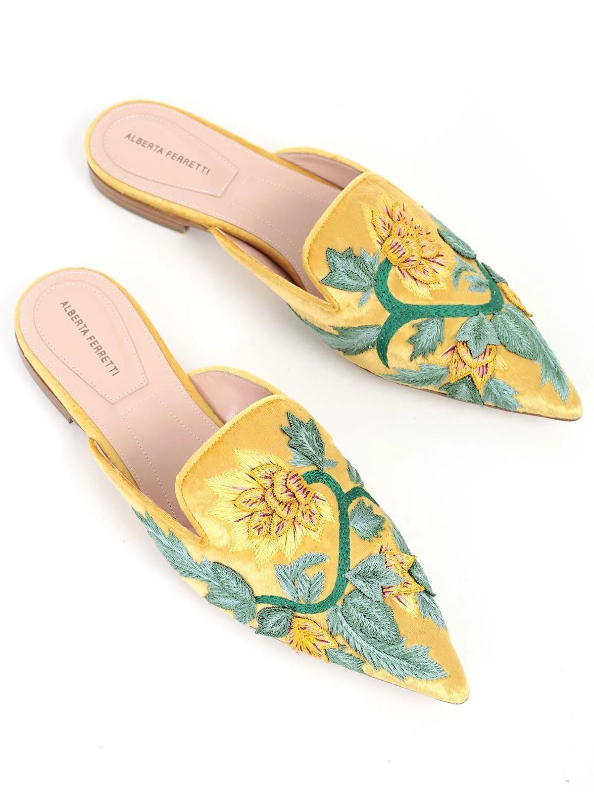 Alberta Ferretti Mia Embroidered Slip On Mules
