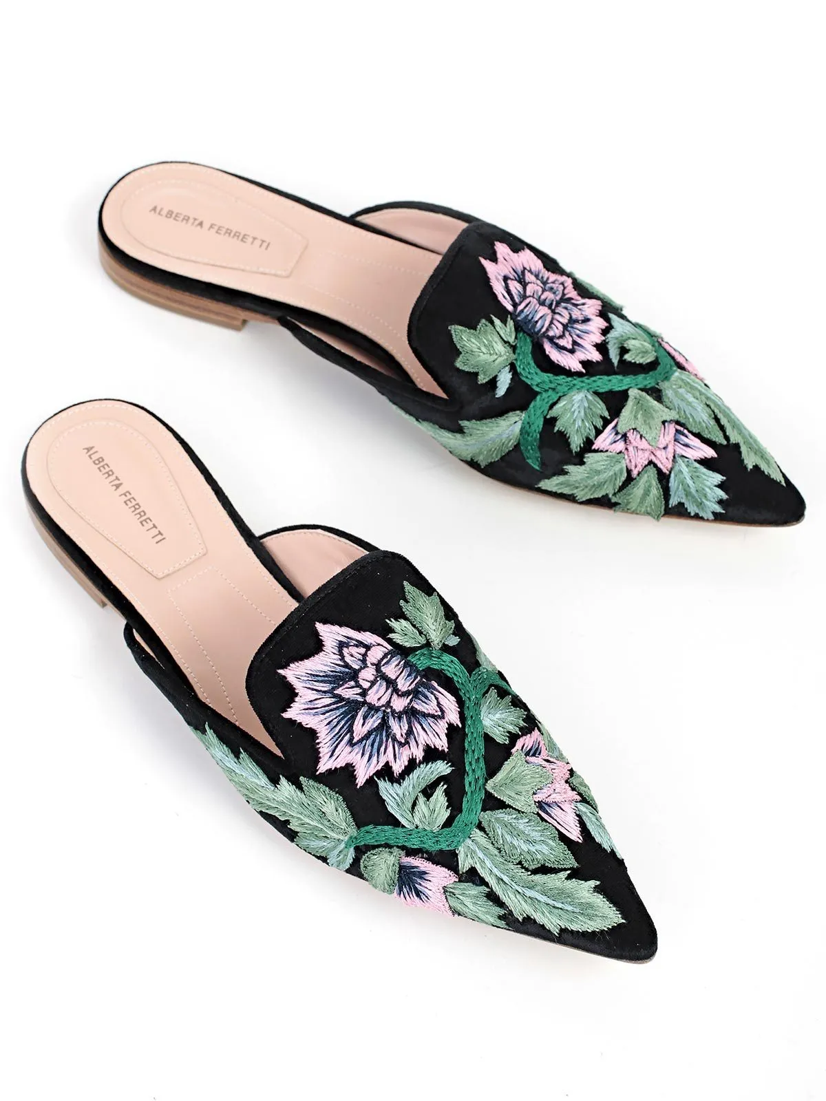 Alberta Ferretti Mia Embroidered Slip On Mules