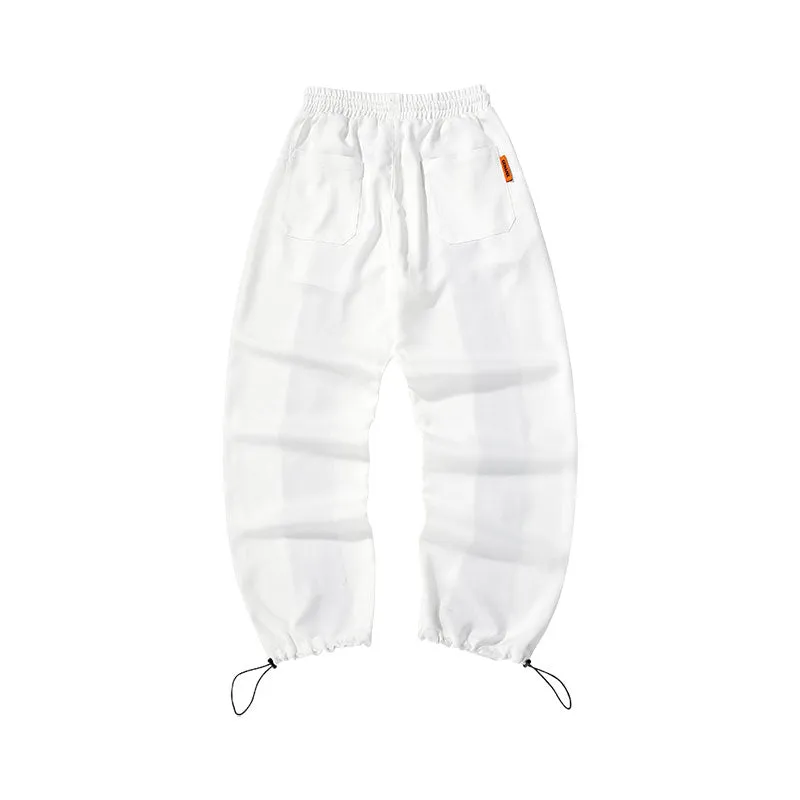 American high street style color breasted open stretch rope leg casual pants