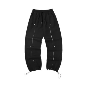 American high street style color breasted open stretch rope leg casual pants