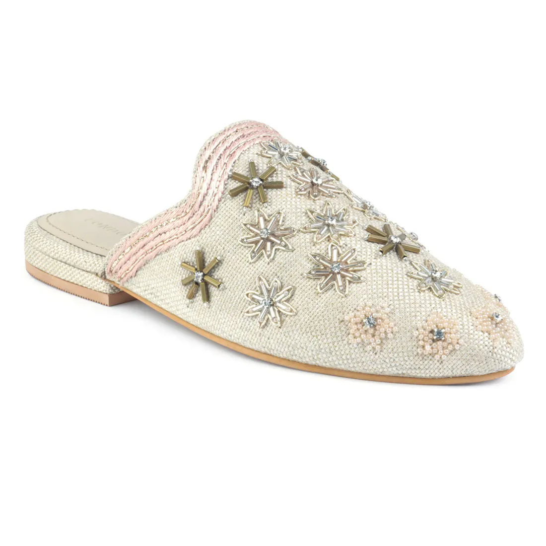 Beige Butta Embroidered Mules