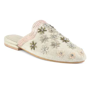 Beige Butta Embroidered Mules