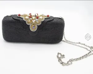 Black rectangular clutch (with optional reception strap) made in the Philippines