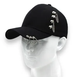 Black Silver Chain O-Rings Baseball Cap