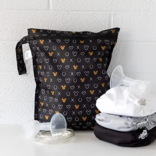 Bumkins Waterproof Wet Bag, Washable, Reusable for Travel, Beach, Pool, Stroller, Diapers, Dirty Gym Clothes, Wet Swimsuits, Toiletries – Disney Minnie Mouse Icon
