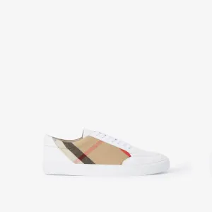 BURBERRY HOUSE CHECK AND LEATHER SNEAKERS