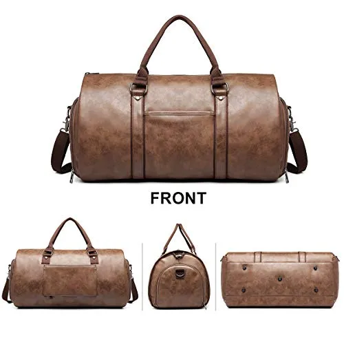 Carry on Garment Bags for Travel Leather Garment Duffle Bag Convertible Mens Suit Travel Bags with Shoe Compartment,Waterproof,Perfect for Business Travel/Husband Gifts (Brown)