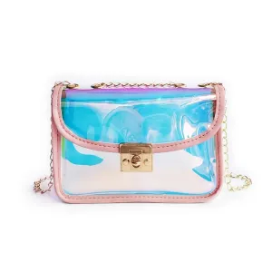 Casual Women's Transparent Square Chain Bag With Semicircular Lock