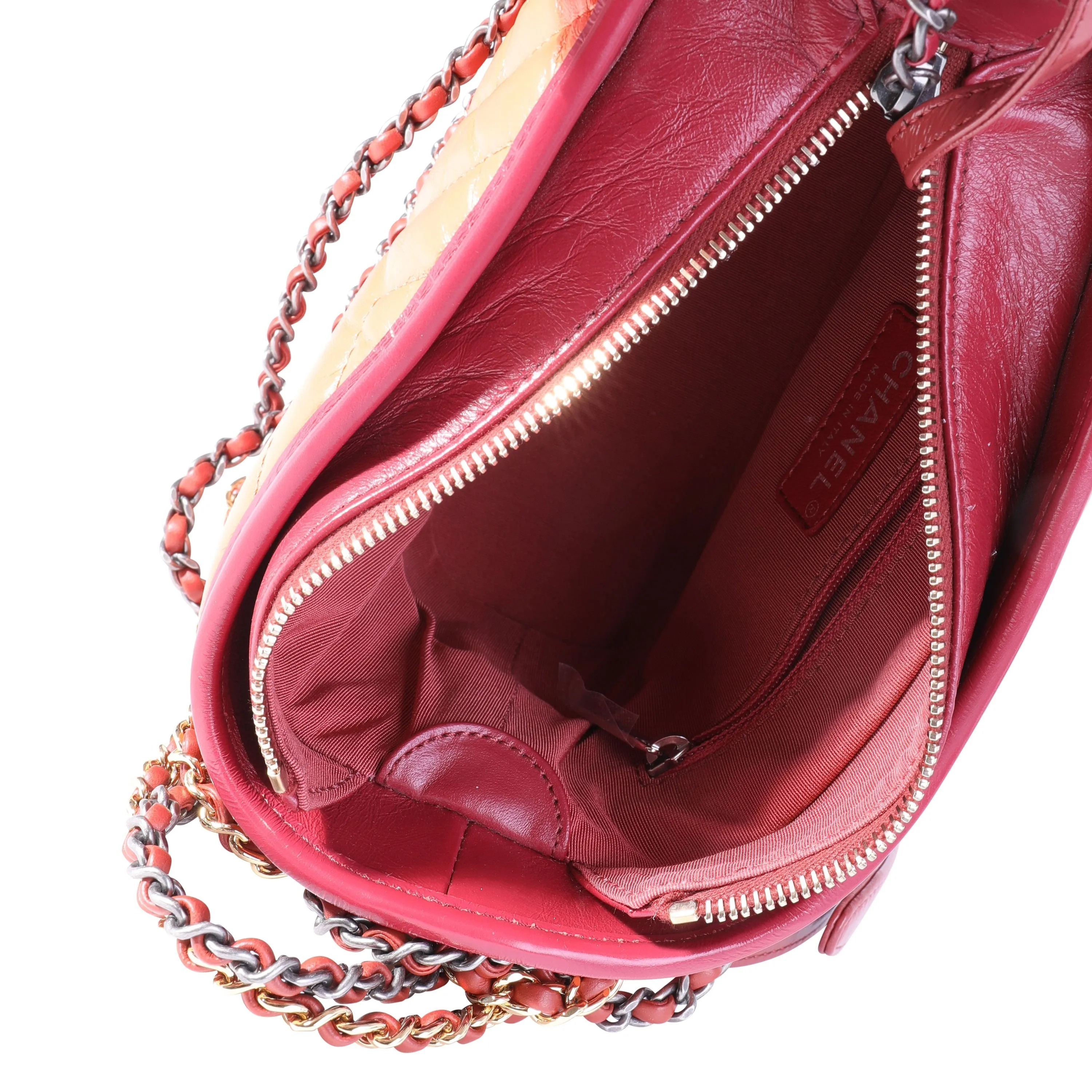 CHANEL Orange & Red Aged Calfskin Chevron Quilted Small Gabrielle Hobo