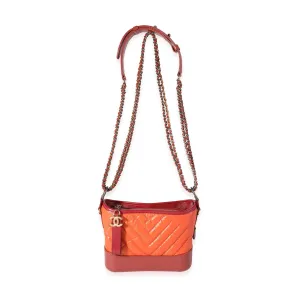 CHANEL Orange & Red Aged Calfskin Chevron Quilted Small Gabrielle Hobo