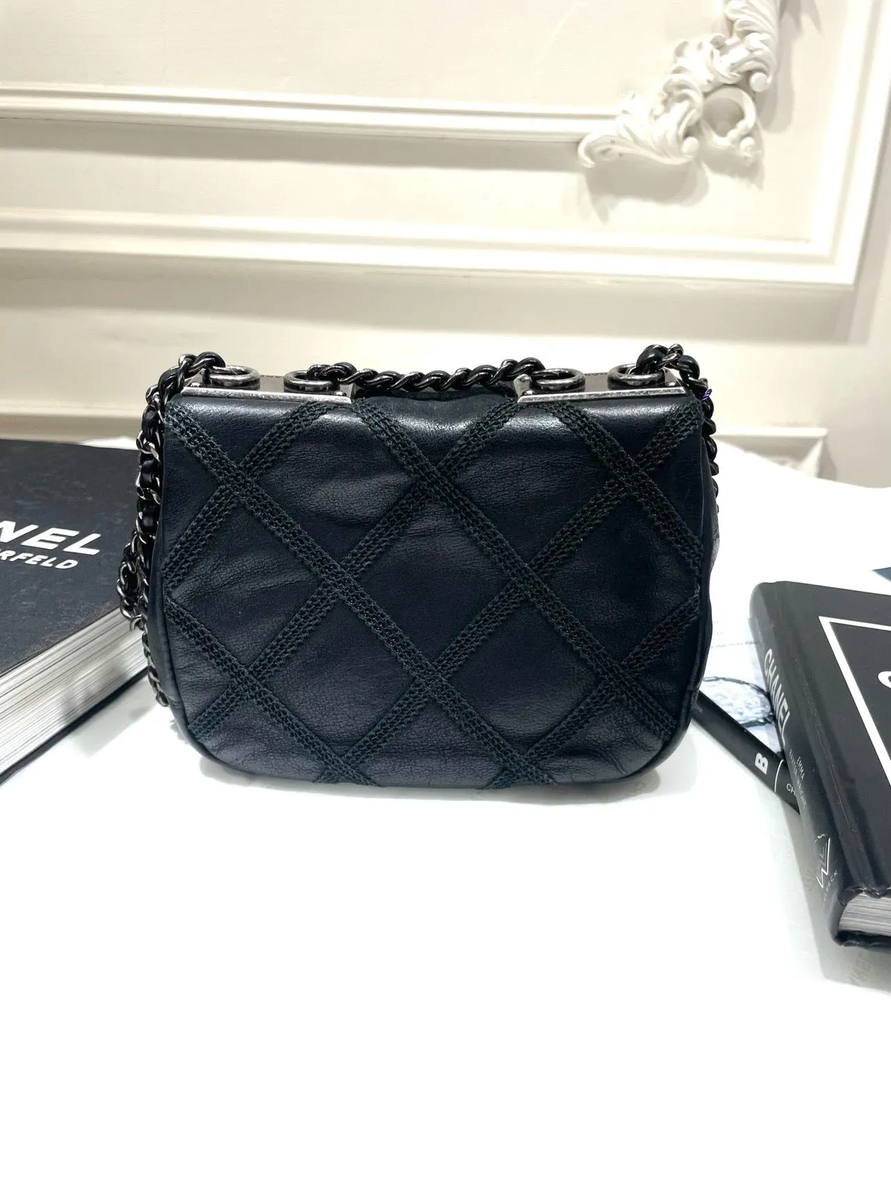 Chanel Suture Mini Flap Bag Black Leather