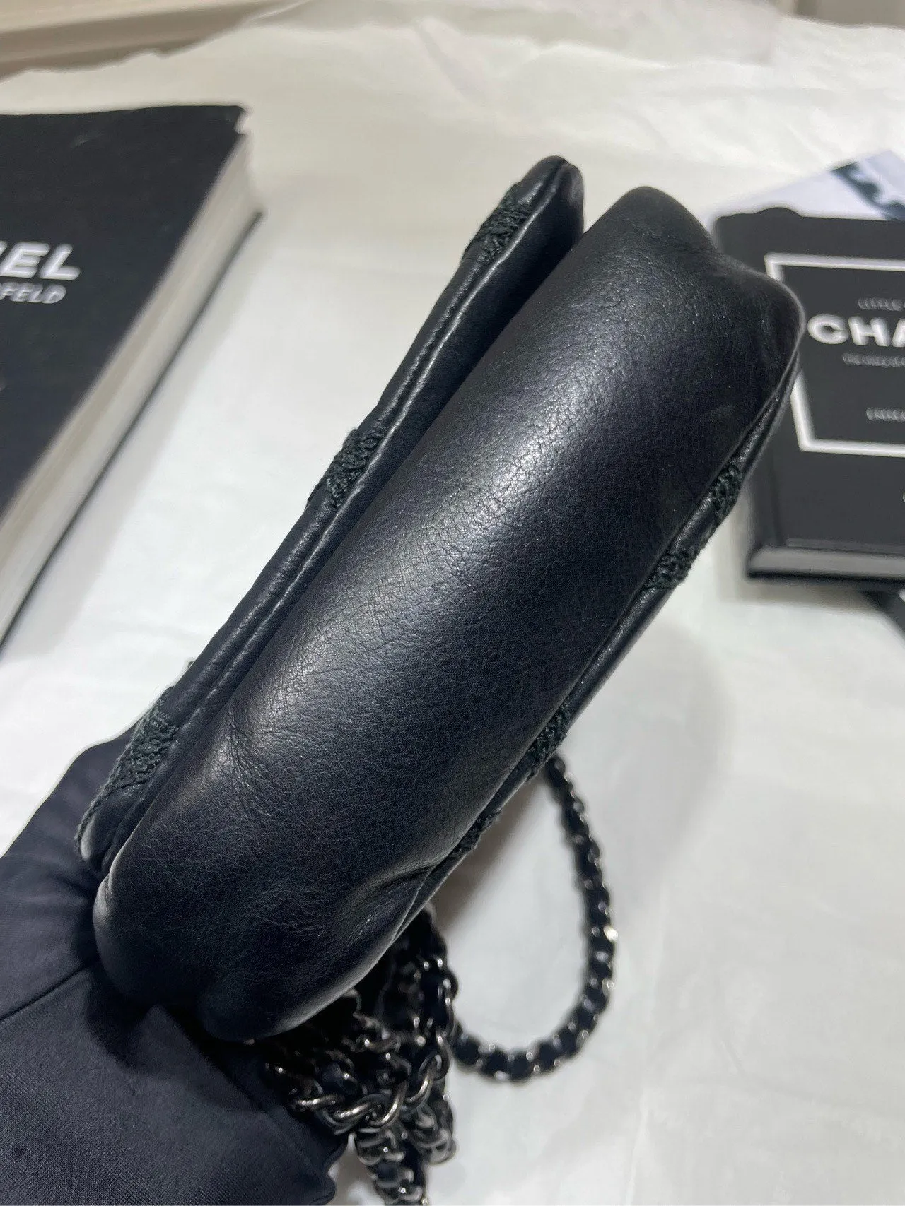 Chanel Suture Mini Flap Bag Black Leather