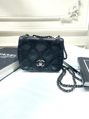 Chanel Suture Mini Flap Bag Black Leather