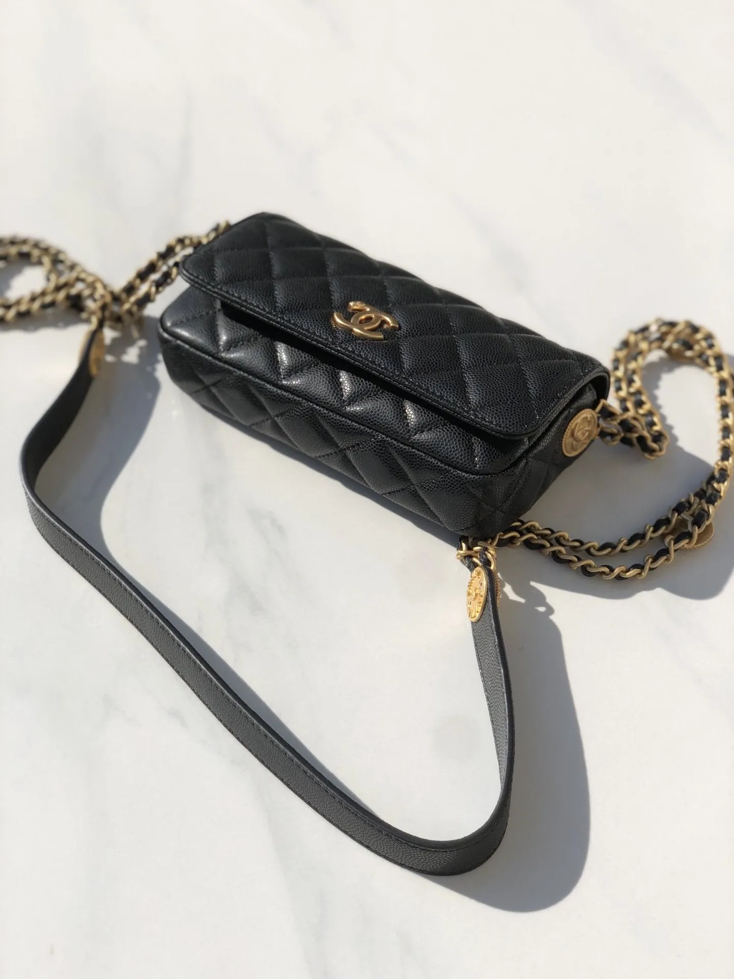 CHLSmall Flap Bags Gold Hardware Black For Women, Women&#8217;s Handbags, Shoulder Bags 7.5in/19.2cm