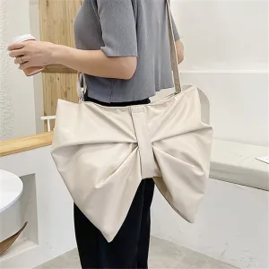 Christmas Gift Bow-knot Shoulder Bags for Women Solid Color Big PU Leather Chic Luxury Designer Handbags Ladies Casual Retro Messenger Bag Sac