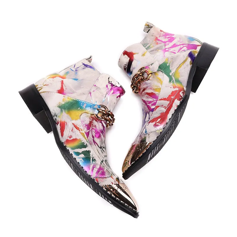 Colorful Vamp Steel Captoe Metal Chain Decor inner Zipper