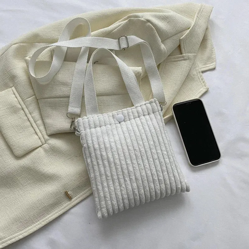 Corduroy Zipper Handbag & Crossbody Small Bags