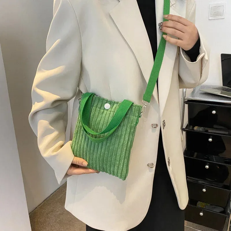 Corduroy Zipper Handbag & Crossbody Small Bags