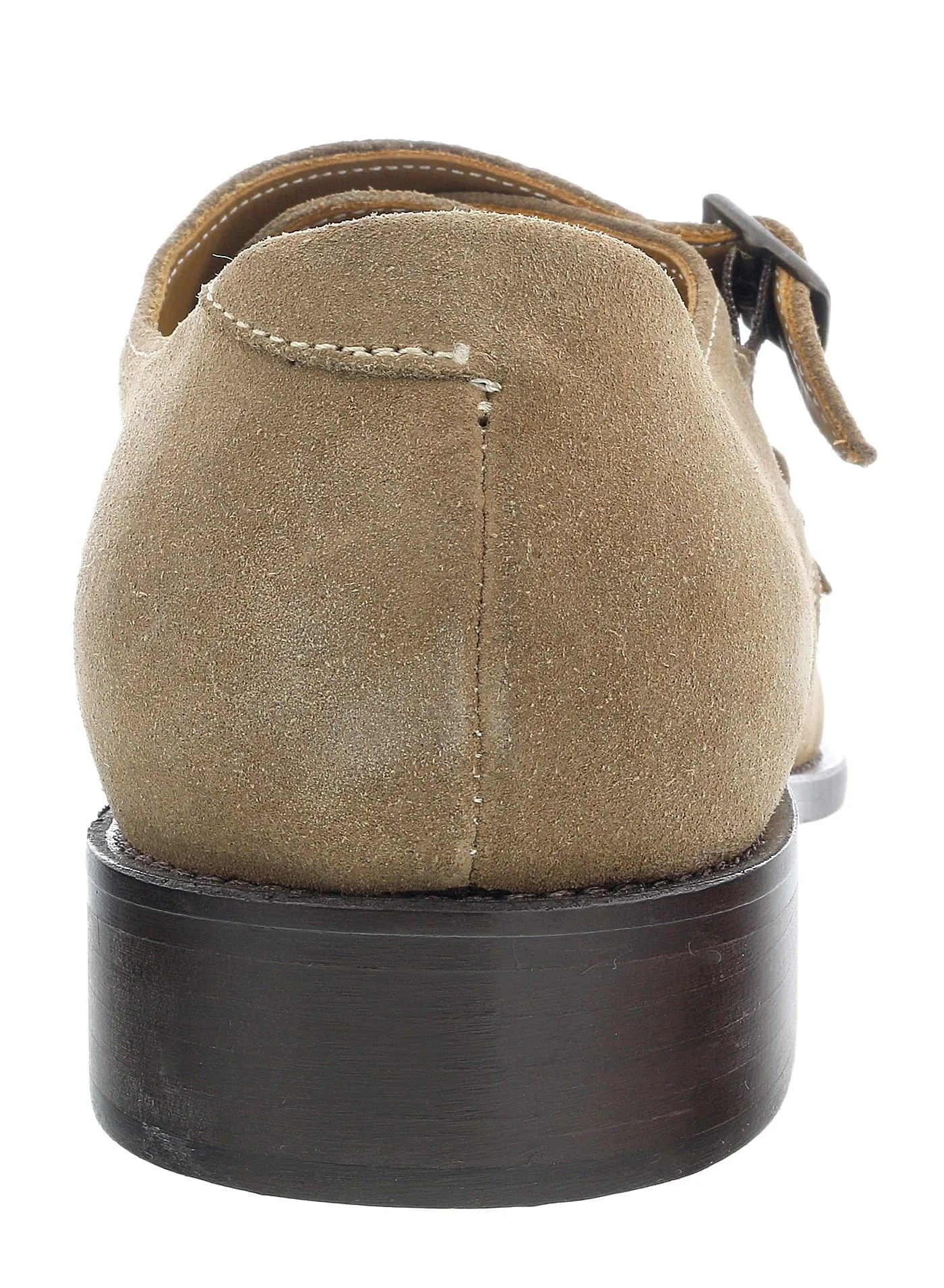 DANIELA FARGION Beige Leather Suede Double Monk Distressed Strap Shoes-