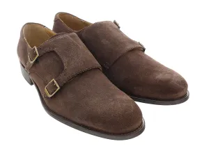DANIELA FARGION Brown Leather Suede Double Monk Distressed Strap Shoes-