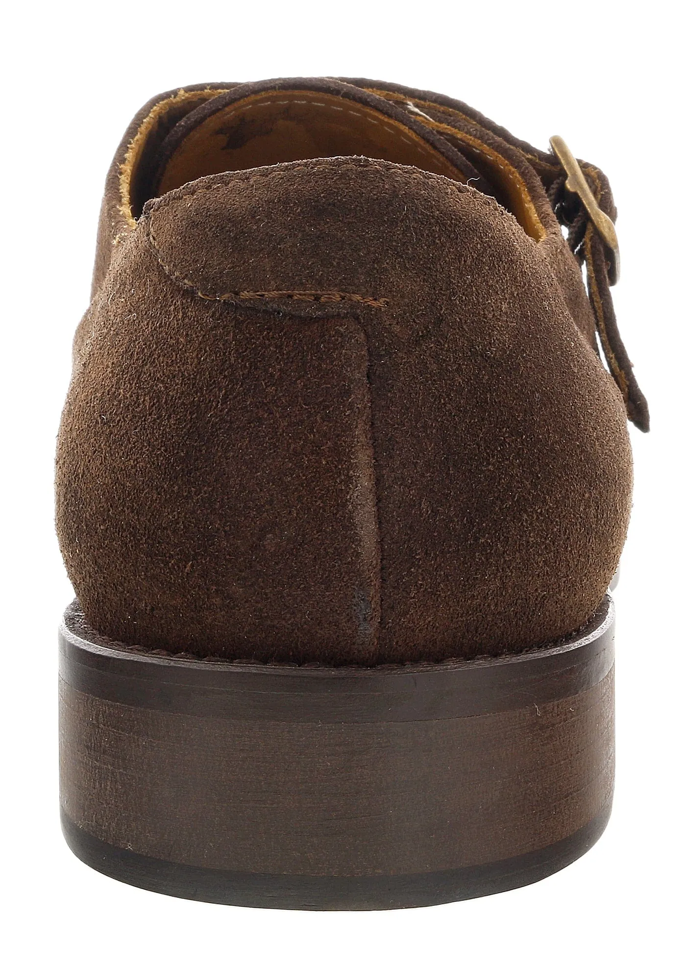 DANIELA FARGION Brown Leather Suede Double Monk Distressed Strap Shoes-