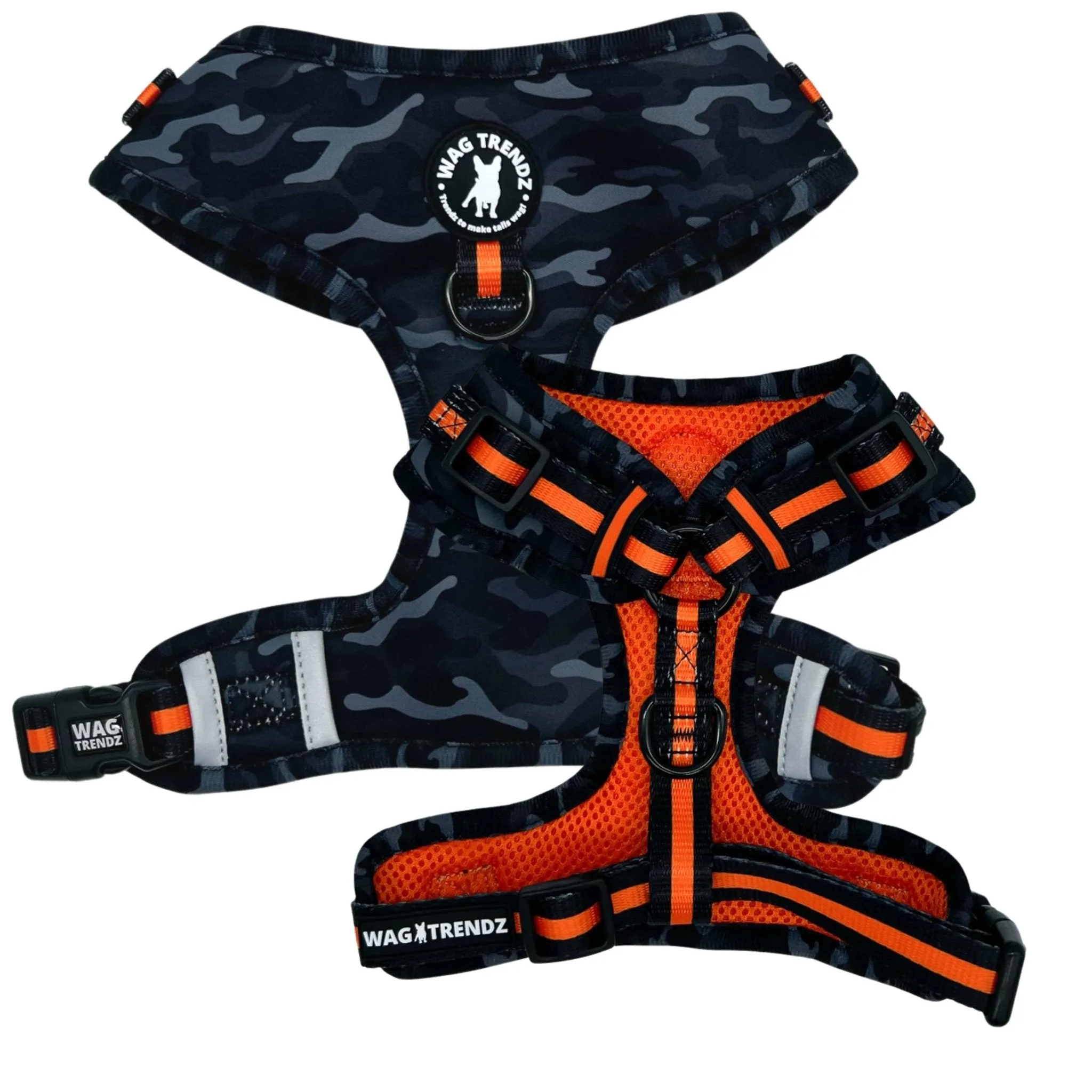 Dog Collar, Harness and Leash Set | Camo Chic (SHēk) Orange