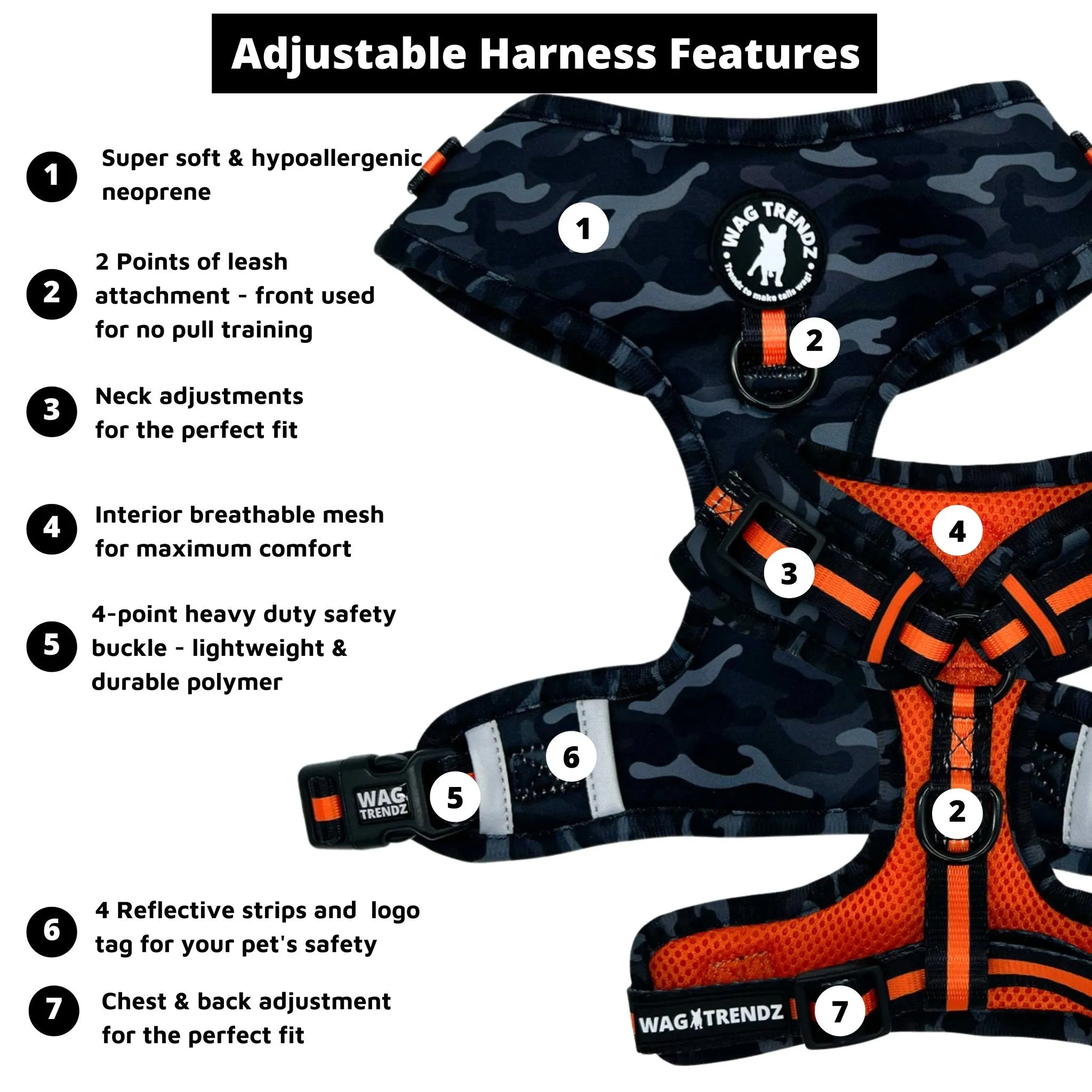 Dog Collar, Harness and Leash Set | Camo Chic (SHēk) Orange