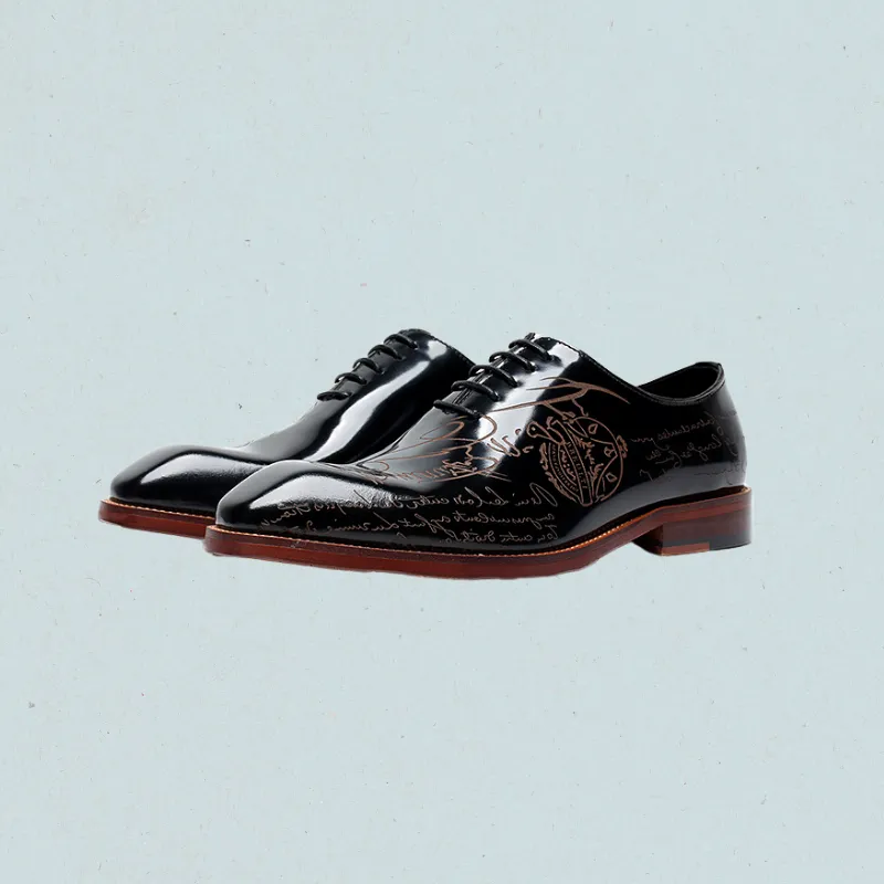 ElegantEpic Embossed Oxford Shoes – Black Leather Formal Oxford Shoes for Men