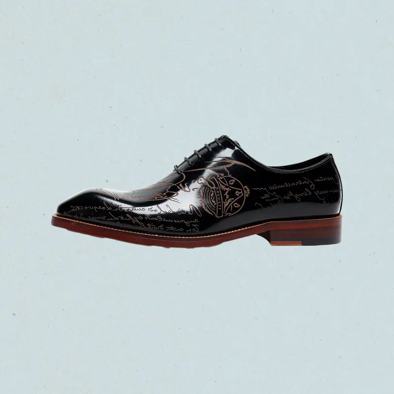 ElegantEpic Embossed Oxford Shoes – Black Leather Formal Oxford Shoes for Men