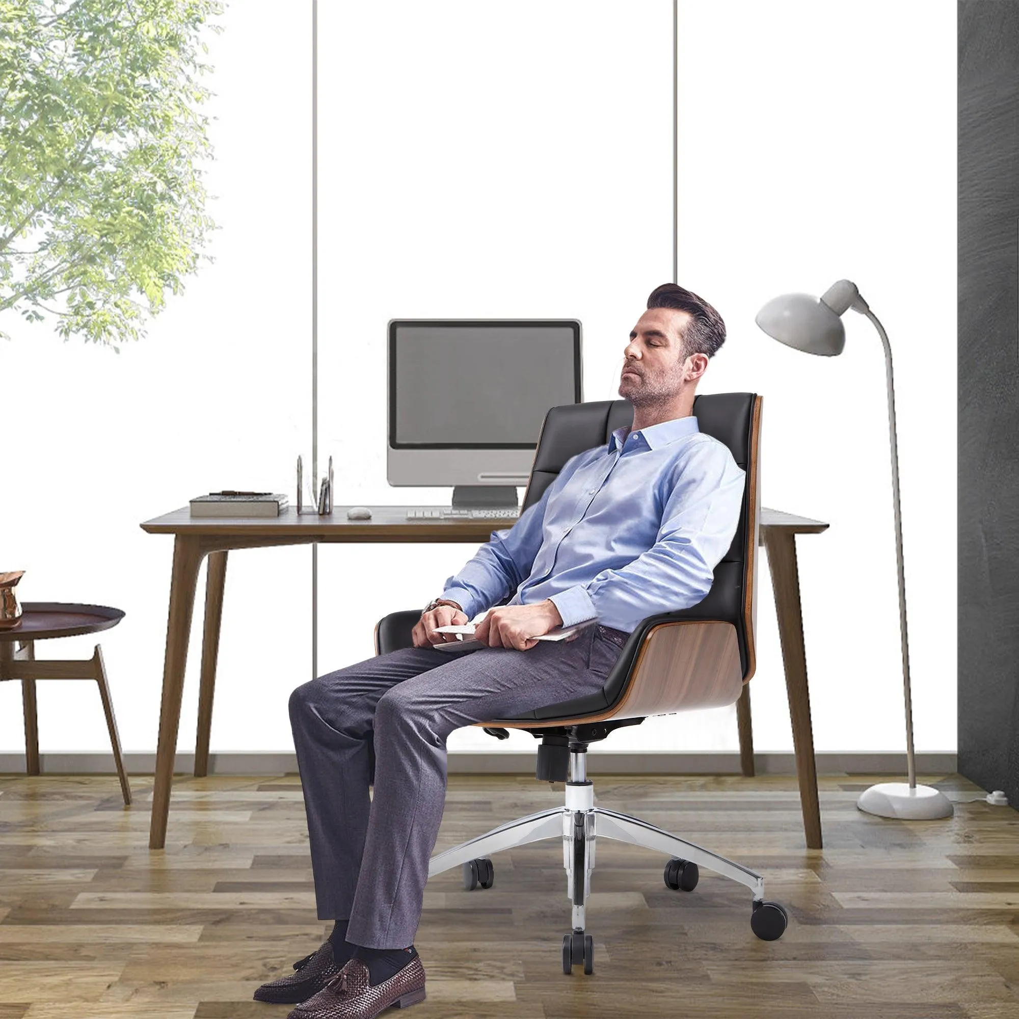 Executive Ergonomic Office Leather Chairs with Tilt and Height Adjustable, Black