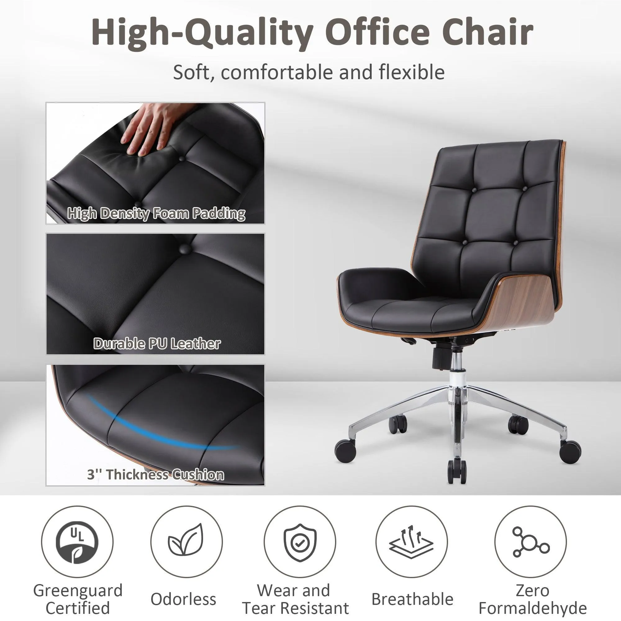 Executive Ergonomic Office Leather Chairs with Tilt and Height Adjustable, Black