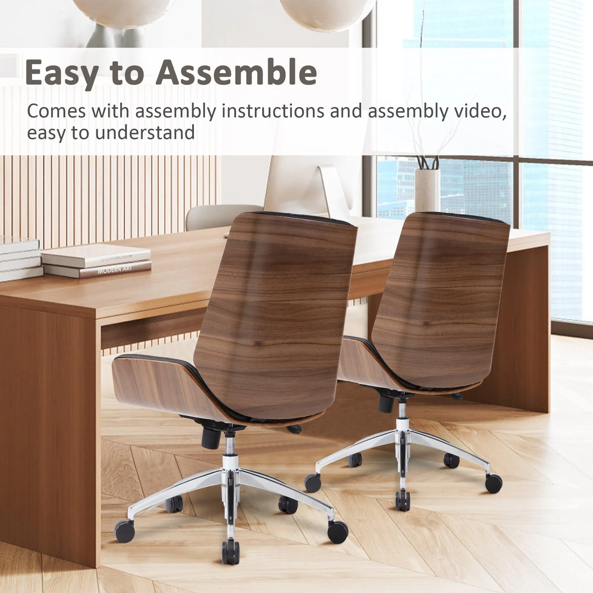Executive Ergonomic Office Leather Chairs with Tilt and Height Adjustable, Black