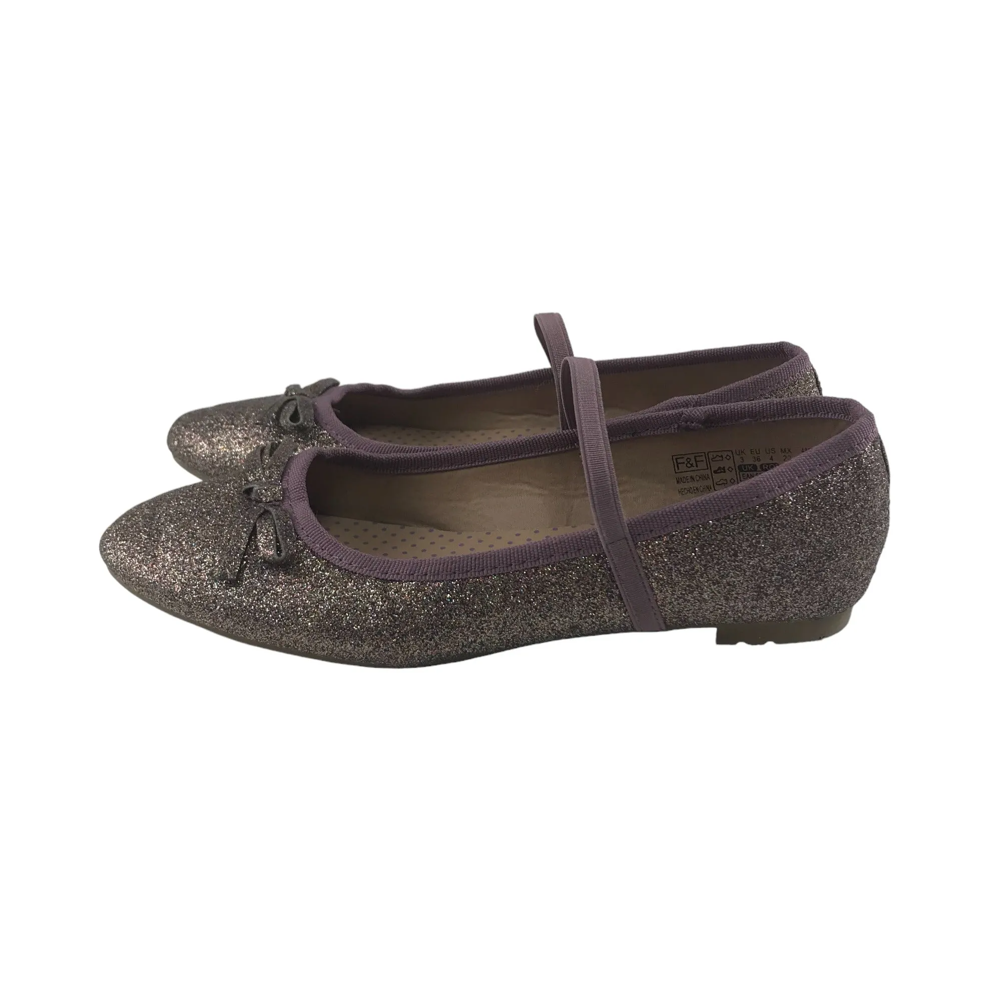F&F Ballerinas Shoe Size 3 Pink Glittery with Elasticated Bar
