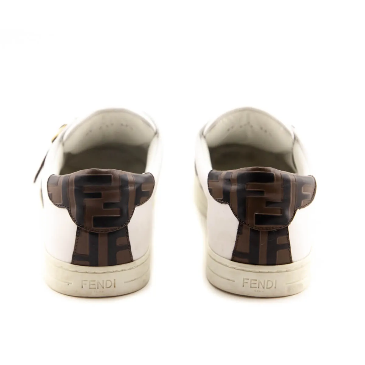 Fendi White Leather Signature Zucca Buckled Low Top Sneakers Size 9.5 | EU 39.5