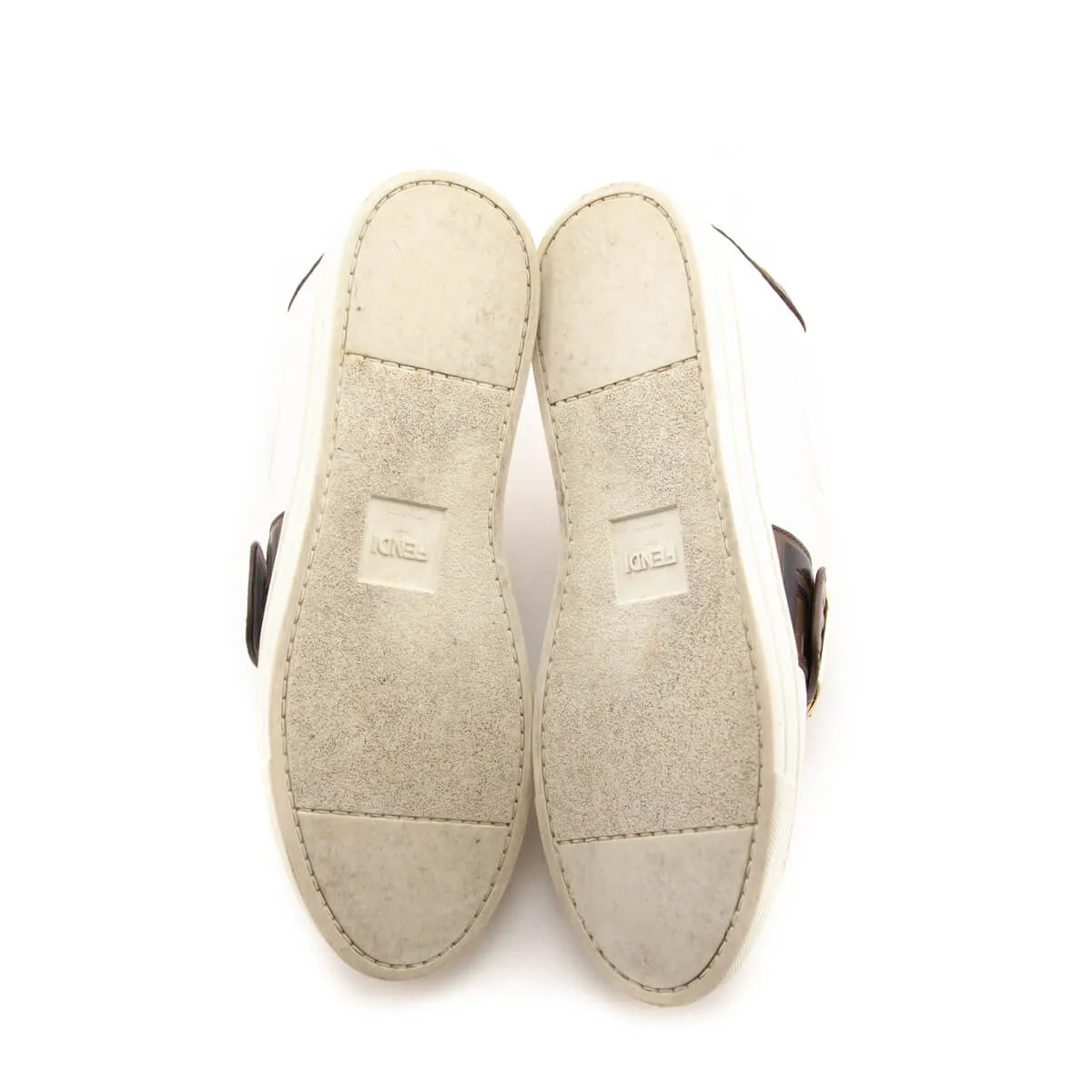 Fendi White Leather Signature Zucca Buckled Low Top Sneakers Size 9.5 | EU 39.5