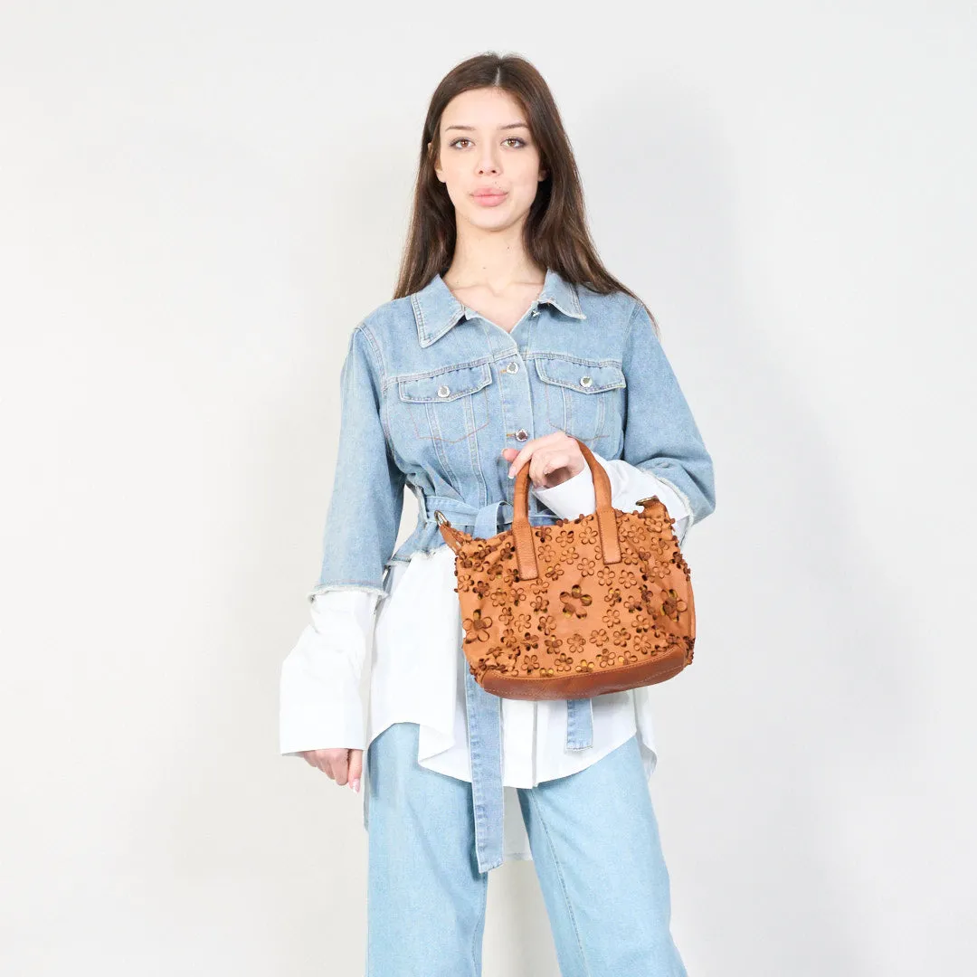 Floral embossed leather handbag wholesale