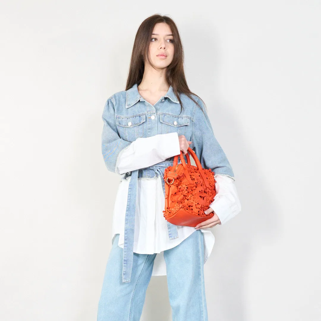 Floral embossed leather handbag wholesale