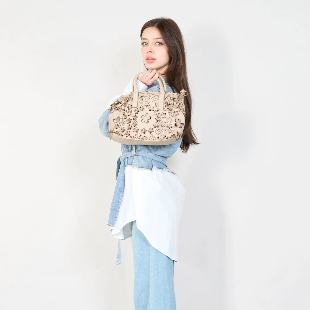 Floral embossed leather handbag wholesale