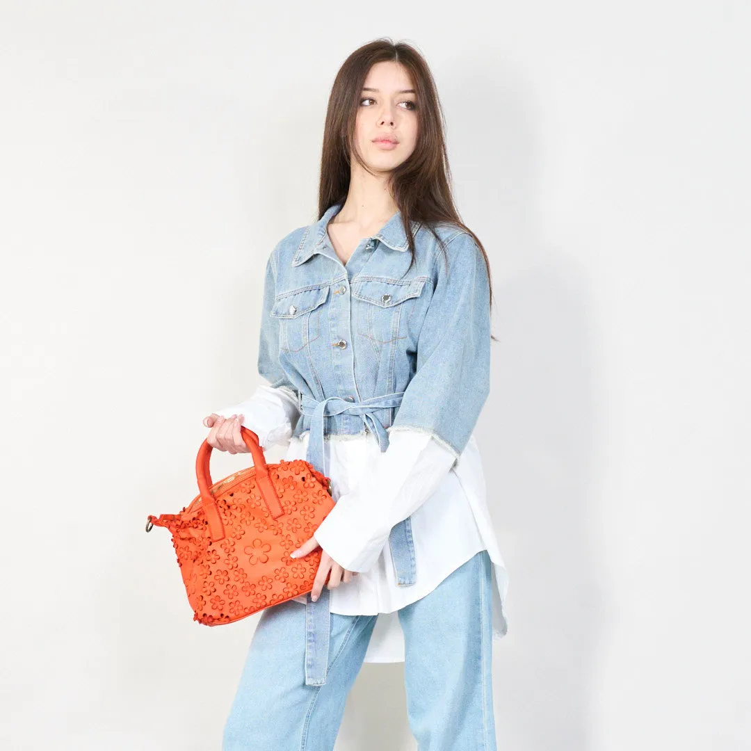 Floral embossed leather handbag wholesale
