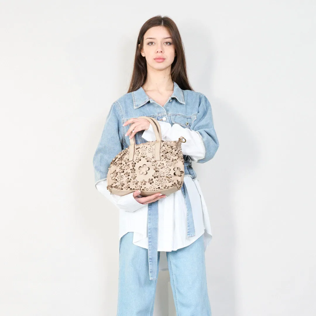 Floral embossed leather handbag wholesale