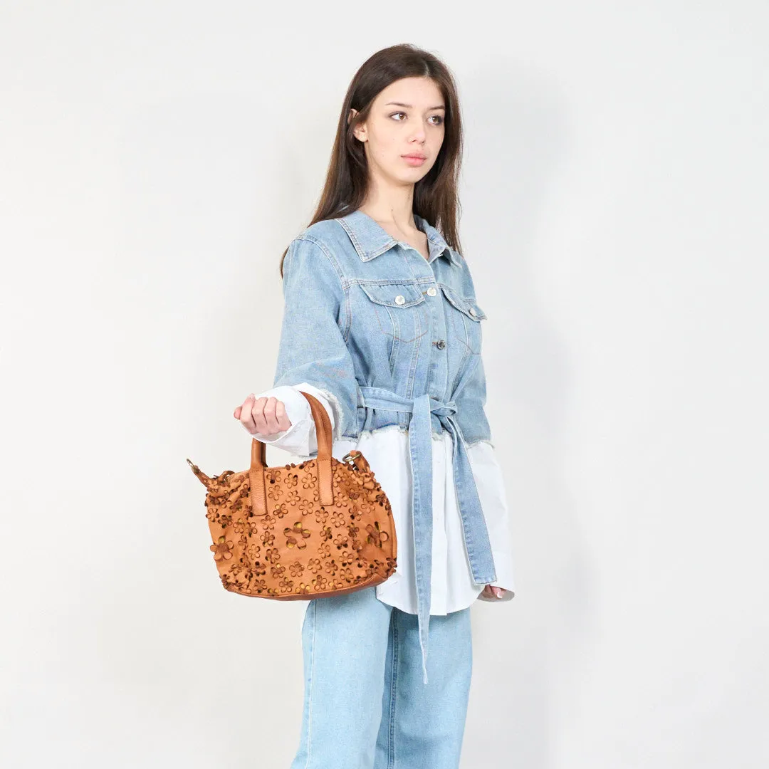 Floral embossed leather handbag wholesale
