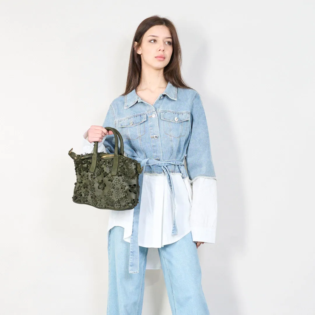 Floral embossed leather handbag wholesale