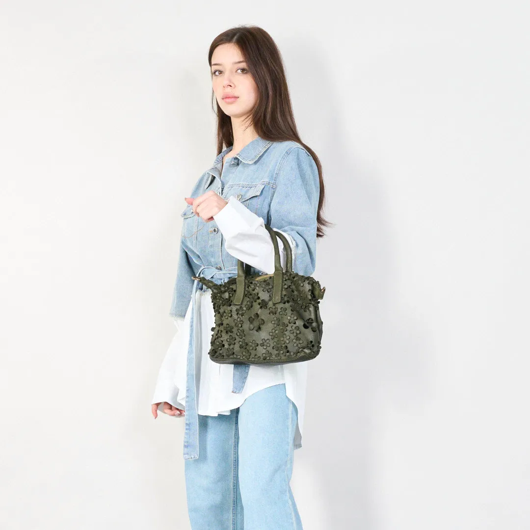 Floral embossed leather handbag wholesale
